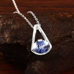 Pendentif Saphir Bleu en Argent Sterling 925, Breloque Ovale Plaqué Or 14K, Bijou Fait Main pour Fiançailles, Cadeau - Product Image 3