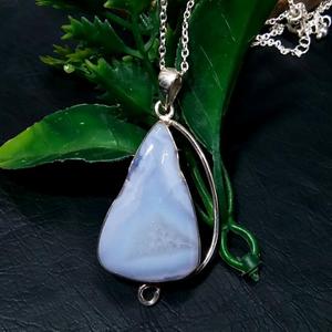 Colgante Ovalado de Ágata Azul Natural con Engaste de Plata de Ley 925, Hecho a Mano, Estilo Bohemia - Product Image 3