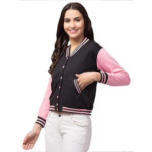 Chaqueta Varsity Negra y Rosa para Mujer, Manga Larga, Tejida, Diseño Sólido con Contraste de Color, Cuello en V, Cierre de Botón, Ropa de Abrigo para Otoño - Product Image 6