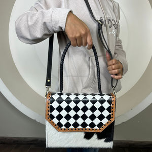 Bolso de Mano Grande de Cuero a Cuadros de Primera Calidad, Nuevo Bolso de Moda Cruzado de Cuero Vacuno Genuino para Mujer - Product Image 4
