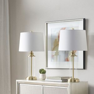 Set di 2 Lampade da Tavolo Cilindriche in Vetro Trasparente, Elegante Illuminazione per Arredamento Casa - Product Image 1
