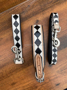 2025 New Arrival Checkered Design Genuine Leather Luxury <b>Dog</b> <b>Collar</b> , Leash and Traffic Lead 3 Piece Combo set for <b>Dog</b> <b>Training</b> - Product Image 6