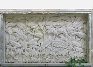 Escultura en Relieve 3D de Piedra Natural, Arte Moderno, Diseño Personalizado, Tallado de Pared para Exteriores, Piedra Caliza Beige con Patrón Floral, Tallado a Mano - Product Image 5