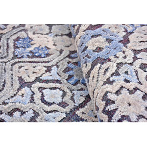 Tapis vintage tufté à la main – Crème avec motifs floraux bleus et gris, tapis de luxe pour salon - Product Image 4