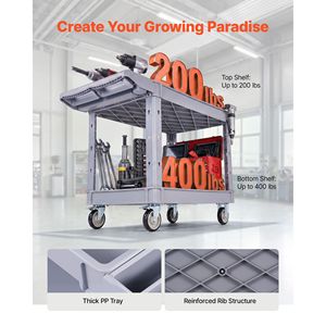 Chariot utilitaire robuste, capacité de 550 lb, chariot de service à 2 niveaux avec roues pivotantes à 360° et 2 freins - Product Image 2