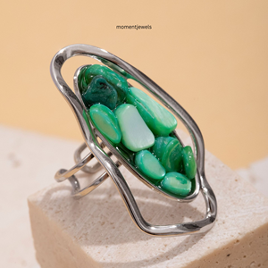 Rose Gold Plated Turquoise Pearl Natural Stone Cocktail <b>Ring</b> <b>Open</b> Band for Women Wedding & Party Gift - Product Image 5