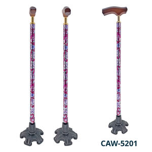 Stand-Alone Adjustable Height Lightweight Aluminum Walking Cane with Rubber Foot Pad and Wood Grip - Product Image 2