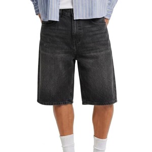 Shorts en jean pour homme de haute qualité, coupe droite, taille haute, délavé foncé, décontracté, en coton respirant, tissé, pour l'été, OEM - Product Image 1