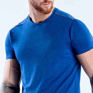 T-shirt décontracté pour homme à col rond, manches courtes, couleur unie, coupe ajustée, en jersey de coton bleu tricoté - Product Image 5