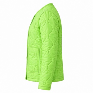 Custom Women Lightweight Quilted Jacket Wave Pattern Collarless Snap <b>Button</b> <b>Coat</b> Warm Outdoor Padded Outerwear Lime Green Jacket - Product Image 5