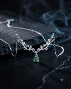 Collier pendentif feuille en argent 925 avec agate mousse, chaîne à maillons en diamant marquise et pierre précieuse agate mousse pour femme - Product Image 2