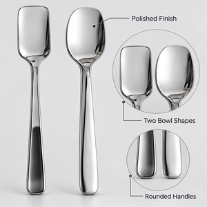 ชุดช้อนและส้อมไอศกรีมสแตนเลสขัดเงาสีเงิน สำหรับงานเลี้ยงร้านอาหาร - Product Image 2