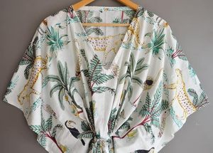 Vestido Maxi con Estampado Tropical, Cuello Redondo, Manga Corta, Corte Holgado, Estilo Safari, Vestido Casual de Verano de Algodón Tejido - Product Image 6