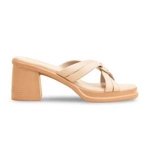 Sandalias formales de tacón beige PU0529 Zapatilla con diseño elegante - Product Image 4
