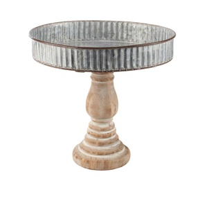 Soporte para Pastel de Metal Galvanizado Estilo Rústico con Base de Madera, Exhibidor Redondo para Postres, Servidor de Cupcakes Estilo Vintage - Product Image 1