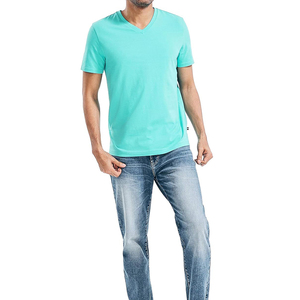 T-shirt à col en V respirant et à séchage rapide de haute qualité pour hommes, motif uni, tissu tricoté - Product Image 1