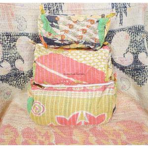 100% Pure Cotton Kantha Fabric Tassel Pattern Zipper Closure Eco-Friendly Durable Large Makeup Bag Pouch Set Soft Handle - Product Image 1