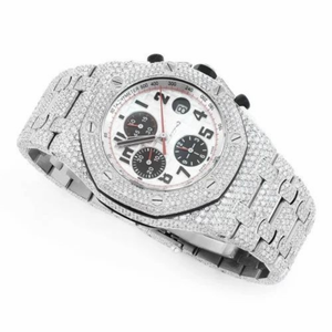 Montre chronographe entièrement sertie de moissanite pour homme, luxe, acier inoxydable, aspect diamant, étanche, quartz, hip-hop - Product Image 4