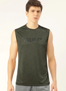 Camiseta sin mangas para hombre, color verde oliva, transpirable, de poliéster, con estampado de letras en la parte delantera, diseño informal con cuello redondo. - Product Image 3