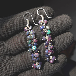 Boucles d'oreilles pendantes HAYAAT GEMS en opale éthiopienne noire, argent 925 et plaqué or, perles cabochon multicolores, bijoux ethniques de mariage - Product Image 4
