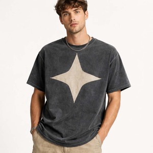 Camiseta Deportiva Casual para Hombre, Negra, Lavada, de Poliéster/Algodón, de Secado Rápido y Transpirable, con Aplique de Estrella - Product Image 3