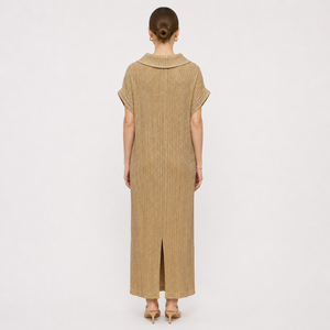Striped Peter Pan Collar Midi <b>Dress</b> <b>With</b> Button Front Cap <b>Sleeve</b> Fitted Sheath Casual <b>Summer</b> Woven Viscose Polyester <b>Dress</b> - Product Image 2