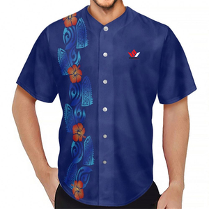 Maillot de baseball sublimé bleu marine pour homme avec motif floral, manches courtes, boutons sur le devant, respirant, vêtements de sport d'été - Product Image 1