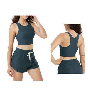 Custom Summer Women 2-Piece Shorts Set Yoga Crop Tank <b>Top</b> and Biker Shorts Athletic Wear Lightweight Seamless Wholesale OEM ODM - Product Image 1