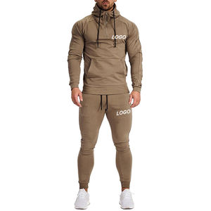 High Quality ODM OEM Customized Men Gym Fitness Tracksuit Two Piece Set <b>Zip</b> Jacket And Jogging Pants Training Sportswear - Product Image 1