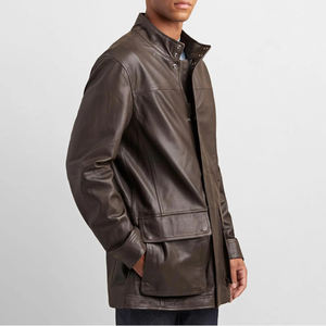 Elegante Abrigo de Cuero Genuino para Hombre, Largo Regular, Cuello en V, Botones de Cuerno, Talla Grande, Otoño Invierno - Product Image 3