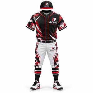 Ensemble de maillots de football sublimés pour hommes Ronal Sports, imprimé camouflage, respirant, coupe athlétique, blanc, noir, rouge, uniformes - Product Image 1