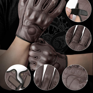 Universal Motorcycle Racing Gloves Brown Color Flex Finger Point Cow Hide Leather Motorbike Gloves With Adjustable Loop <b>Straps</b> - Product Image 5