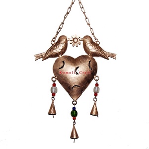 Red Heart Hand Painted Wind Chimes, Garden Outdoor Decoration Tree Hanging Windchimes, Indian Iron Metal Decorative Bell Hanging - Product Image 5