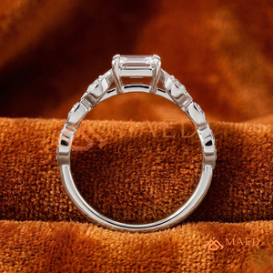 Luxury <b>Emerald</b> Cut Diamond Engagement <b>Ring</b> with Oval Bezel Side Stones Geometric Band Design – 925 Sterling <b>Silver</b> Fine Jewelry - Product Image 3