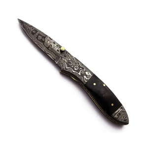 Cuchillo de Bolsillo Burraq Hecho a Mano con Acero de Damasco de 7 Pulgadas, Grado Industrial, Mango de Madera, Funda de Cuero, para Regalos y Uso en Exteriores - Product Image 1