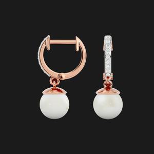 Boucles d'oreilles créoles avec perles, en argent sterling, pavé de zircons, élégantes, minimalistes, luxueuses, bijoux pour femmes, cadeau - Product Image 5