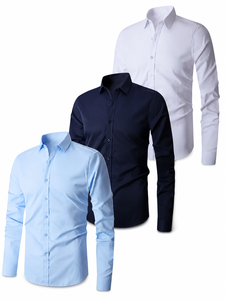 Chemise habillée formelle haut de gamme pour homme, motif uni, tissu en polyester sergé respirant, collection printemps - Product Image 2