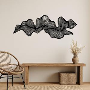 Art mural en métal noir ondulé, sculpture abstraite moderne noire, design ondulé tridimensionnel pour la décoration du salon et de la chambre - Product Image 2