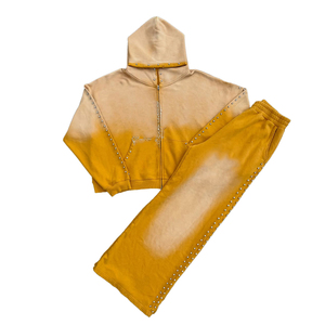 Ensemble de survêtement unisexe à capuche teint par immersion, manches longues, fermeture éclair colorée, coupe ample, sweat-shirt et pantalon en coton, idéal pour l'automne - Product Image 4