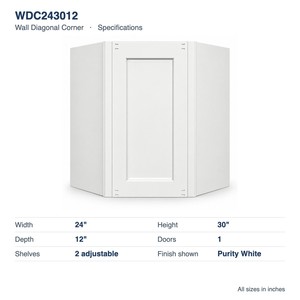 Contractor Kitchen <b>Cabinets</b> 24 x 30 Inch <b>Wall</b> Diagonal Corner <b>Cabinet</b> Shaker Style Solid Wood Door Ready to Ship USA WDC243012 - Product Image 6