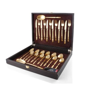 Ensemble de couverts de luxe en acier inoxydable avec manche doré, service de table en métal avec coffret cadeau en bois et cuir, vente en gros de couverts de table - Product Image 4