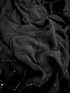 Sari Negro de Georgette con Lentejuelas, Cuentas y Bordados, Sari de Diseñador para Fiestas con Blusa - Product Image 2