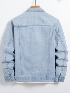 Light Blue Distressed Denim Jacket <b>Women</b> Turn Down Collar Button Up Long Sleeve Casual <b>Spring</b> <b>Coat</b> - Product Image 2
