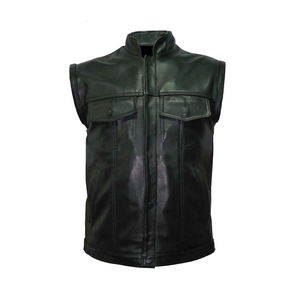 Factory Made Competitive <b>Men</b> Genuine <b>Leather</b> Moto <b>Vest</b> Collarless Adjustable Waist Solid Color Outerwear Autumn Style - Product Image 3