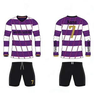 Ensemble de maillot de football américain à manches longues pour homme, style walesien, rayé bleu et blanc, imprimé, respirant, numéro 7, 100% coton - Product Image 2