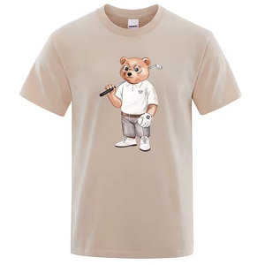 เสื้อยืดผู้ชายลายหมีเท็ดดี้เล่นกอล์ฟ เสื้อยืดผ้าฝ้ายสำหรับฤดูร้อน ระบายอากาศได้ดี ทรงหลวม สไตล์ฮิปฮอป สตรีทแฟชั่น แขนสั้น - Product Image 4