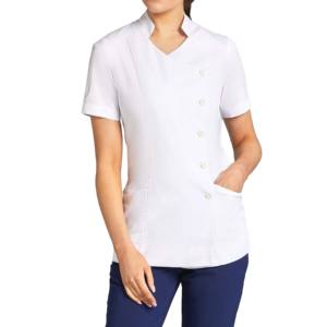 ชุดยูนิฟอร์มพยาบาลผ้าเดนิมคุณภาพเยี่ยม สีพื้น ระบายอากาศได้ดี สวมใส่สบาย เสื้อคอวี สำหรับงานทางการแพทย์ - Product Image 1