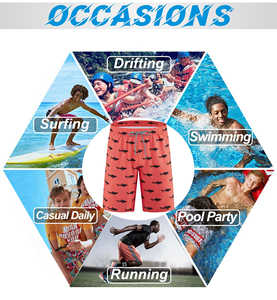 Shorts de plage pour hommes, longueur genou, taille élastique avec cordon de serrage, séchage rapide, haute qualité, 100% polyester, personnalisable, vêtements de plage sportifs - Product Image 6