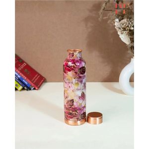 Premium Handmade Pure Copper Water <b>Bottle</b> 1000ml Ayurvedic Health Benefits Leak-Proof Copper Vessel Printed Floral Yoga <b>Flask</b> - Product Image 1