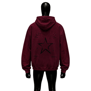 Sudadera con capucha oversize color borgoña granate, bordada, 100% algodón, estilo urbano, prenda informal para el día a día y fin de semana. - Product Image 2